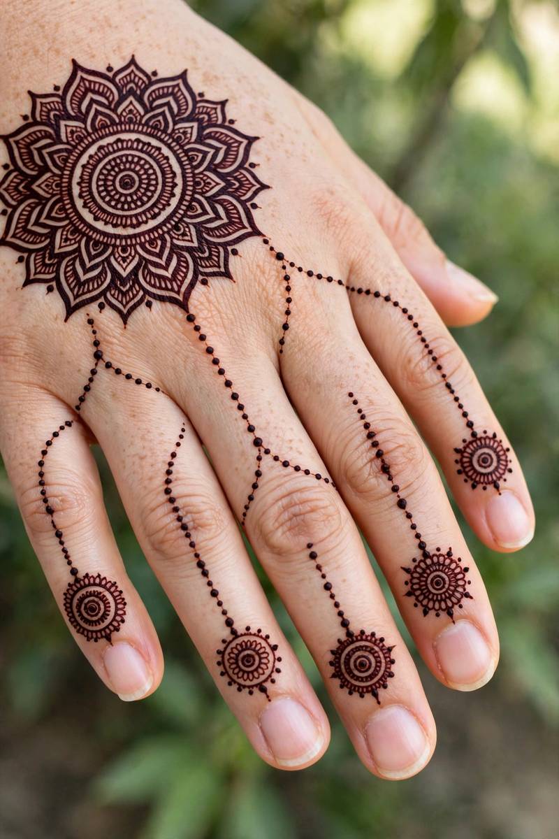 Beautiful henna pic of an Arabic mandala design on the hand
