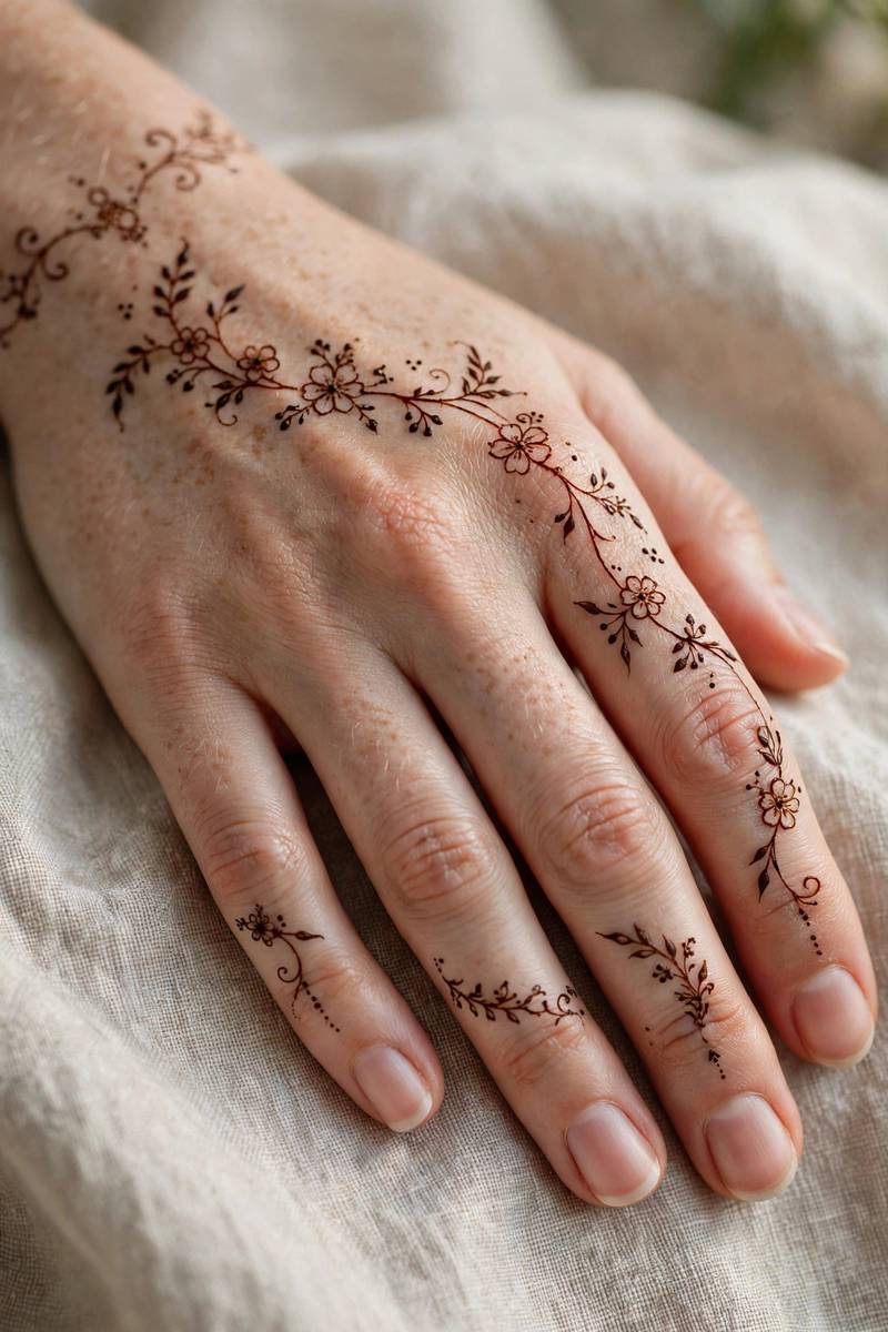 Gentle delicate baby shower henna with soft floral motifs