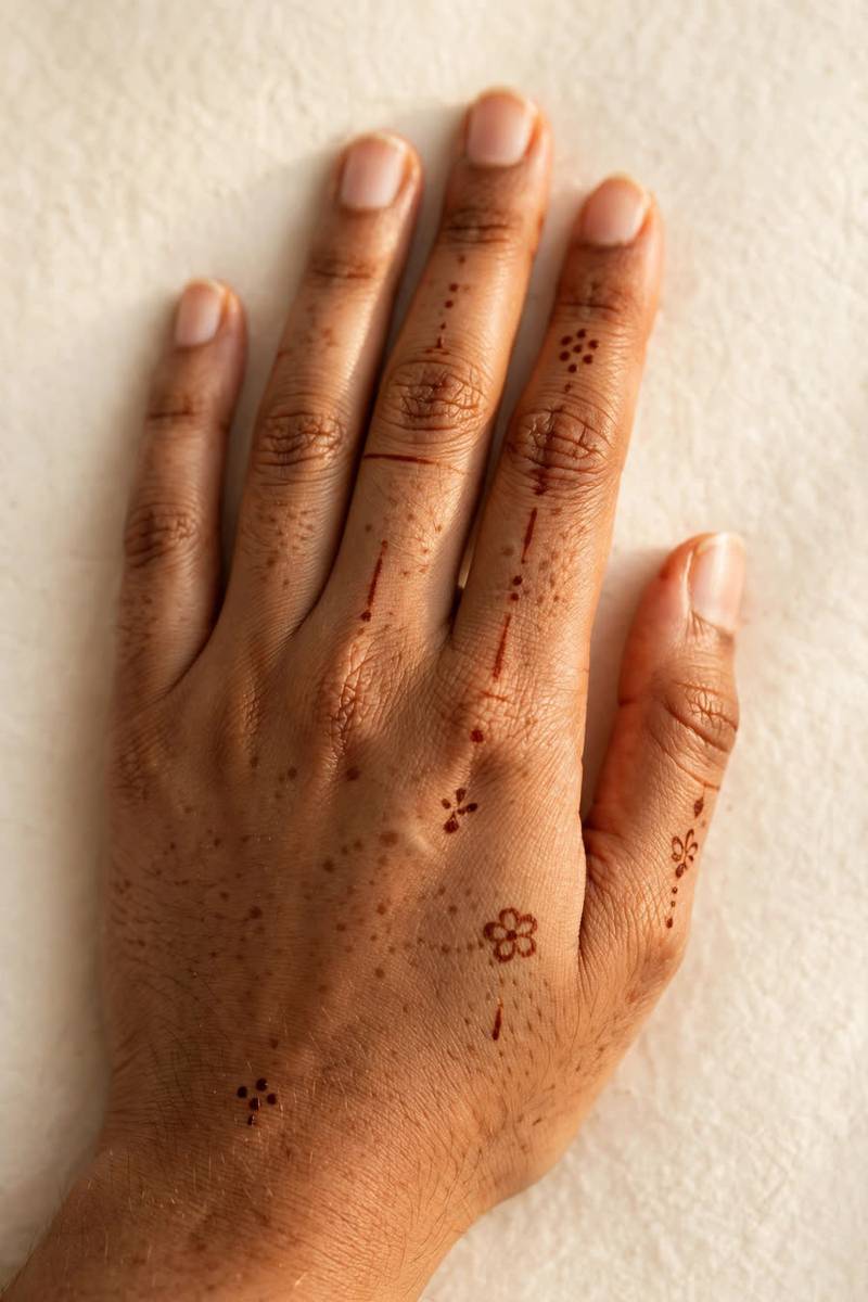 Simple dotted mehndi patterns and tiny flowers in beginner style