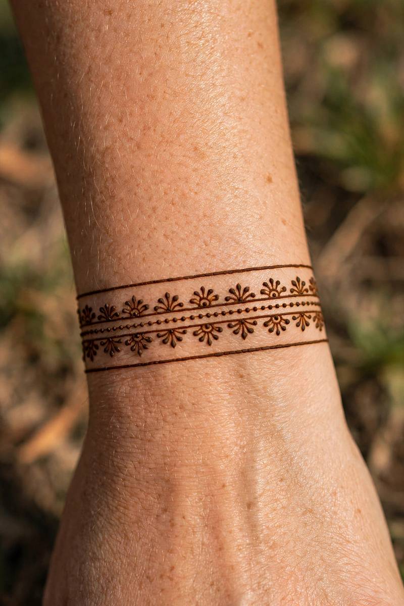 Double band bracelet mehndi design around the wrist