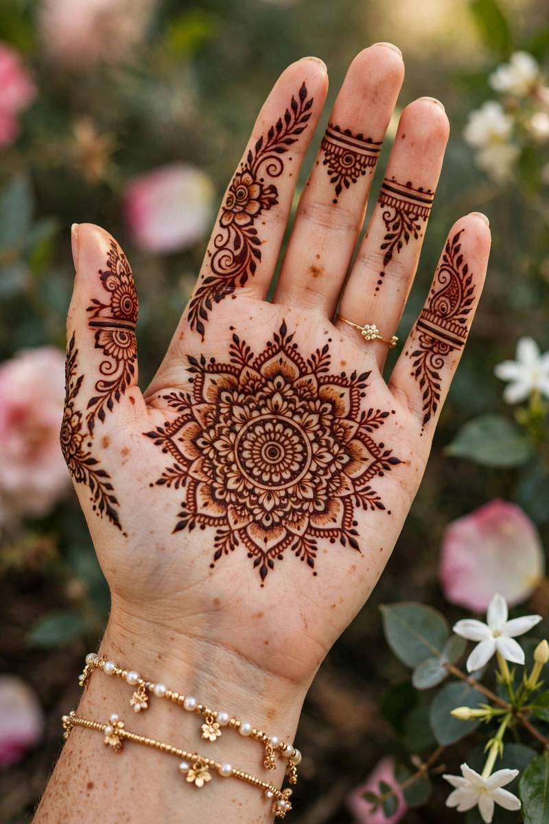 Pretty bridesmaid palm mandala henna