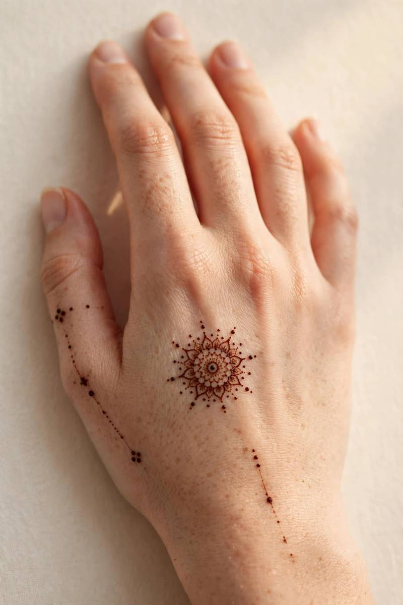 Simple minimal mandala mehndi design on a hand