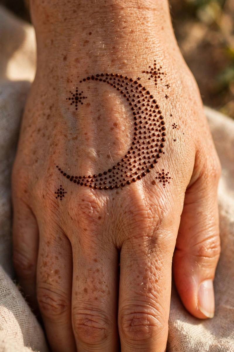 Tiny minimalist henna tattoo symbol design on the wrist
