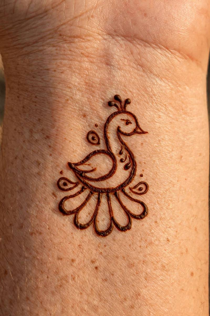 Easy mini peacock motif mehndi design simplified for beginners