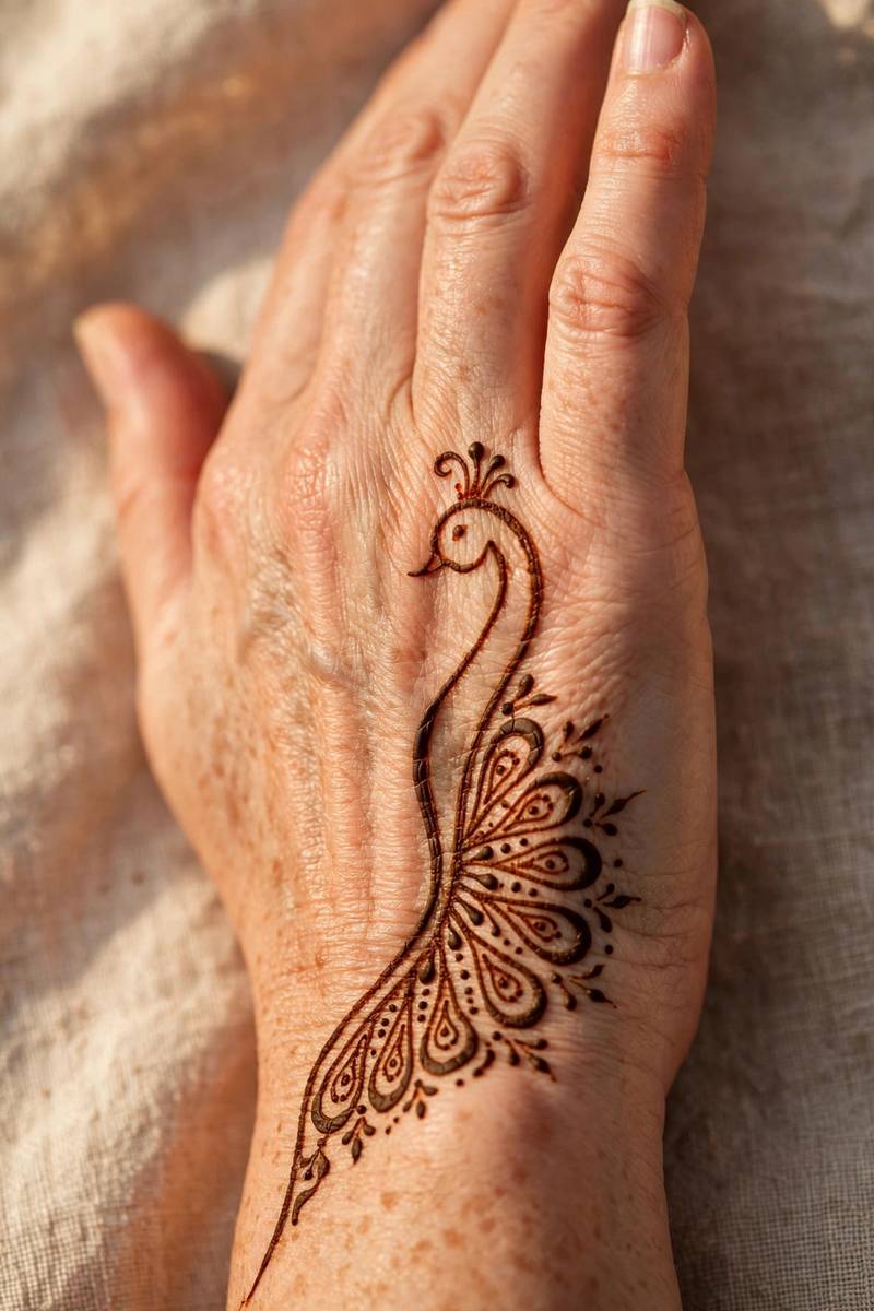 Easy side-hand peacock mehndi design simplified