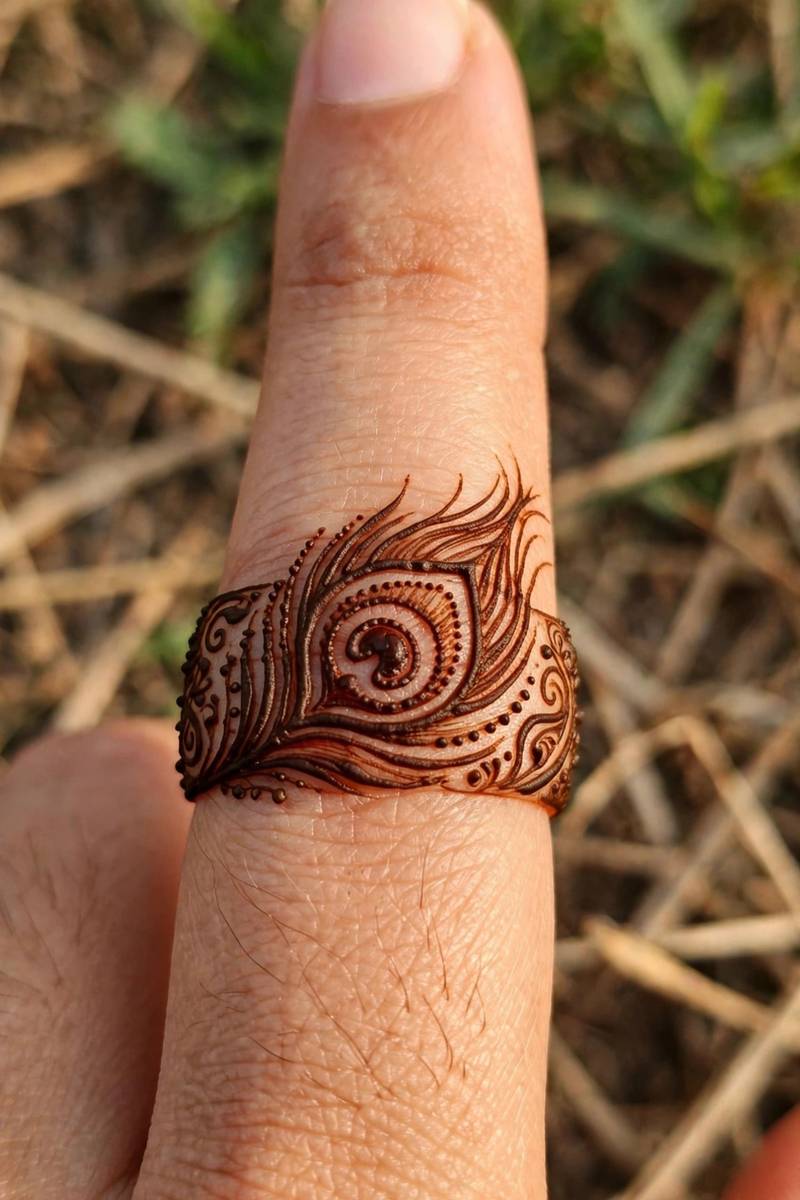 Easy peacock feather finger band mehndi design