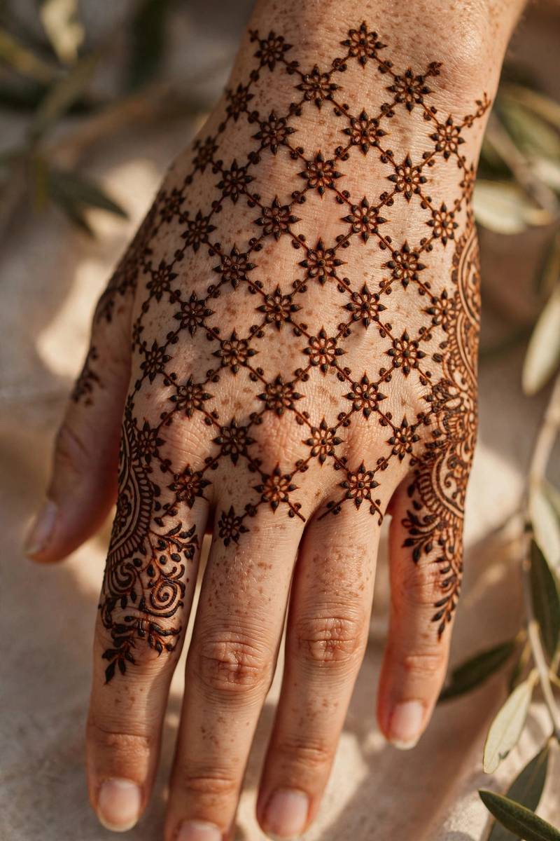 Eid jaal lattice mehndi design 2027 for the back of the hand