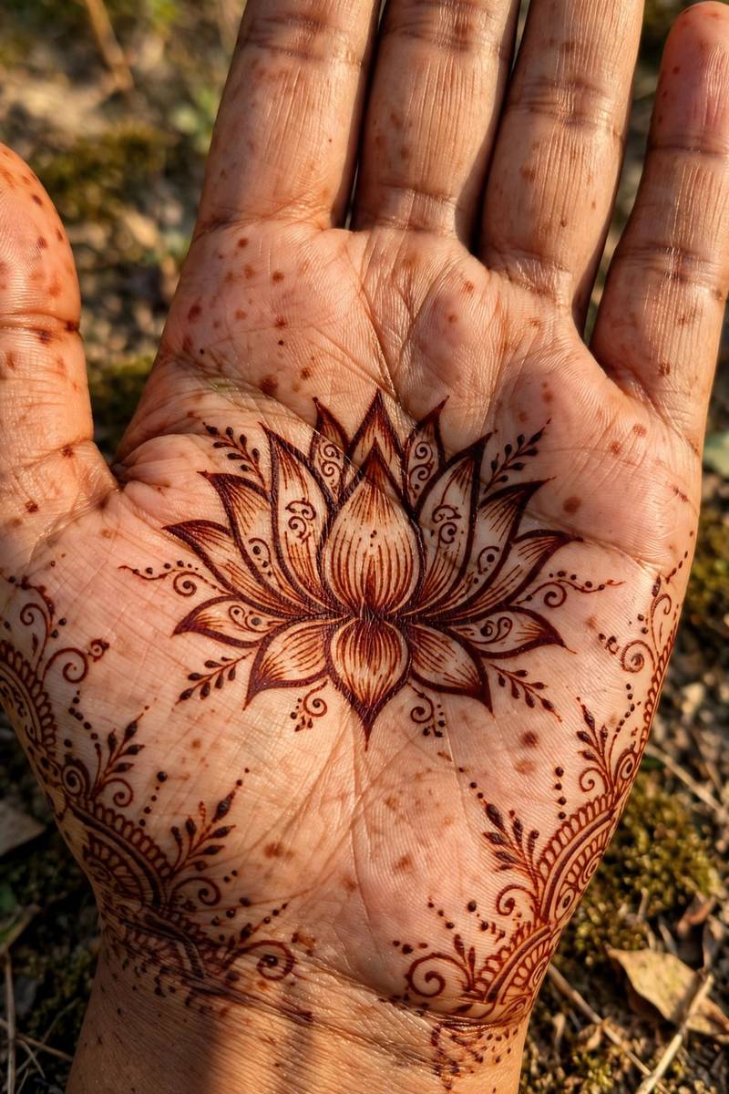Eid lotus palm mehndi design 2027