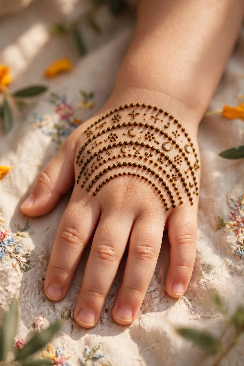 Eid rainbow dot mehndi design for kids