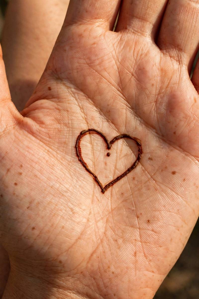 Quick five-minute heart mehndi design on the palm