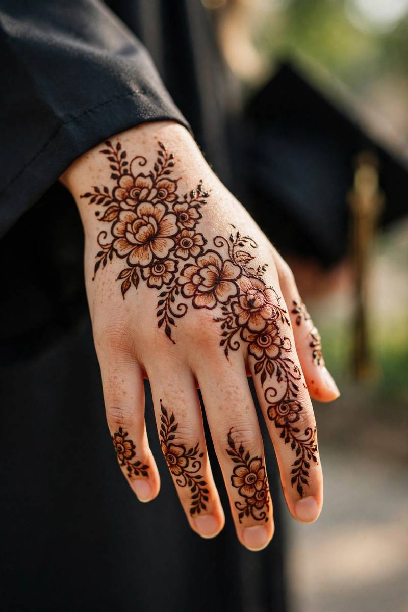 Pretty celebratory floral henna for graduation