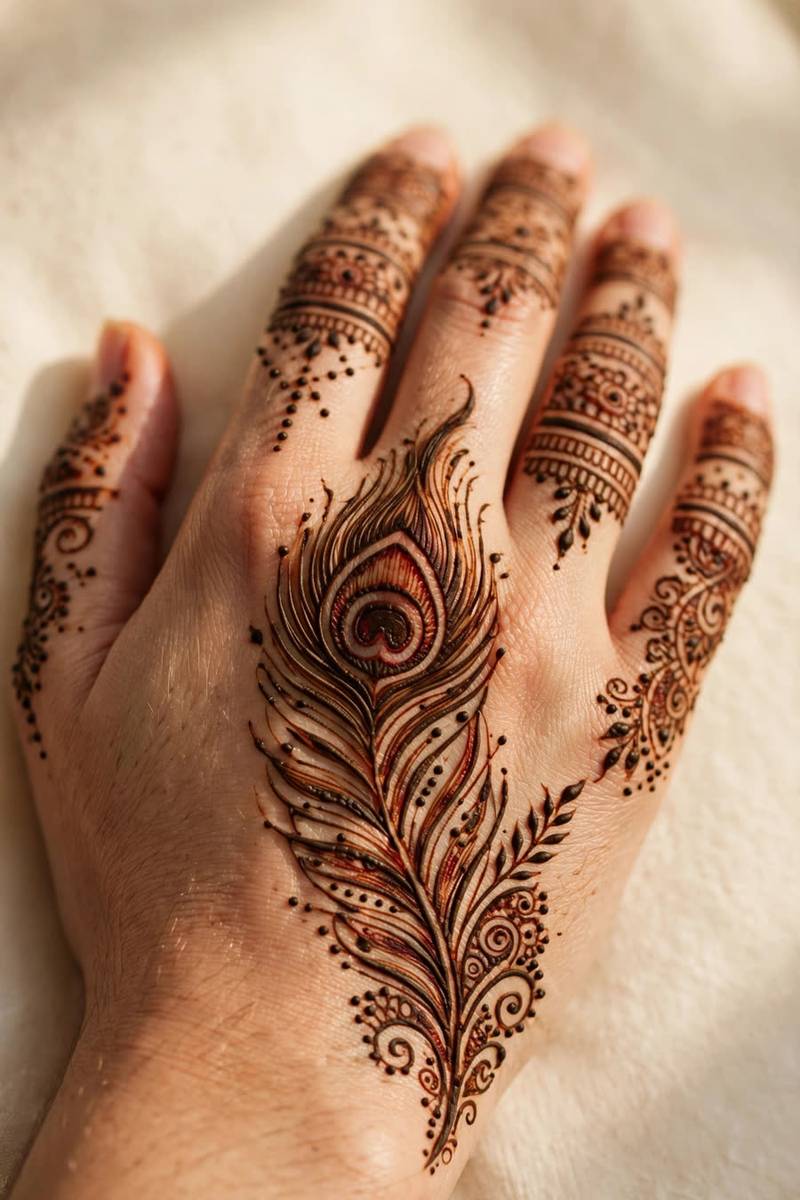 Peacock henna motif detail