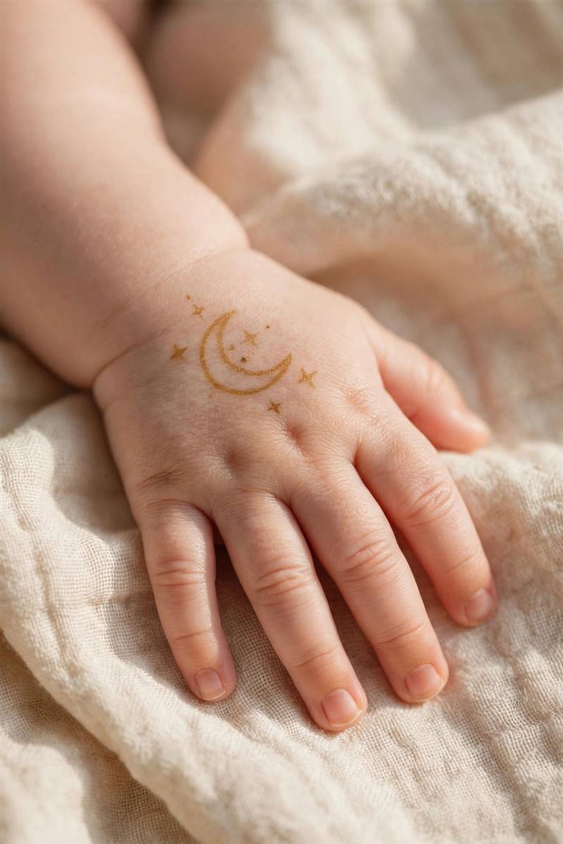 Tiny moon and stars mehndi design for a baby girl