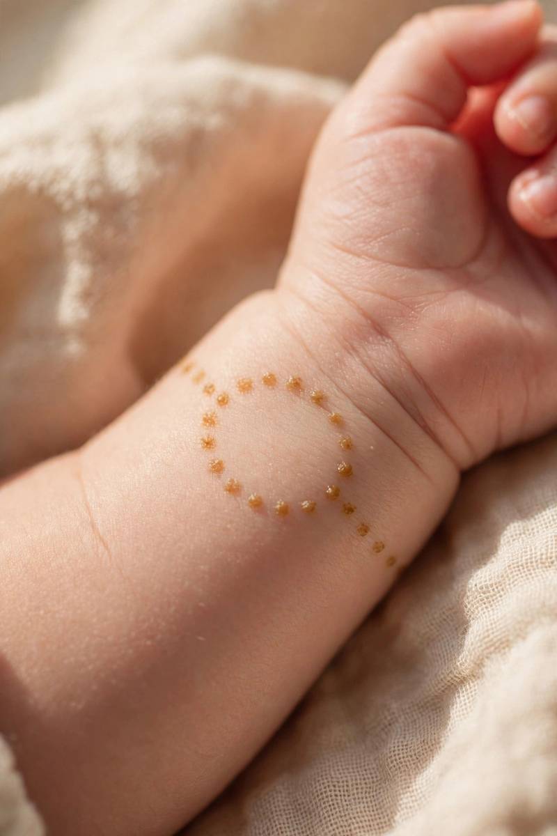 Gentle dotted bracelet mehndi design around a baby girl's wrist