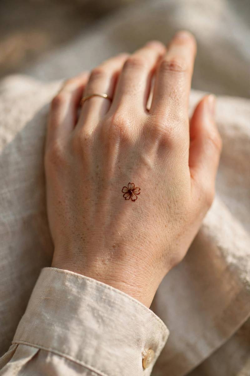 Small elegant flower bloom mehndi on the back of the hand for work