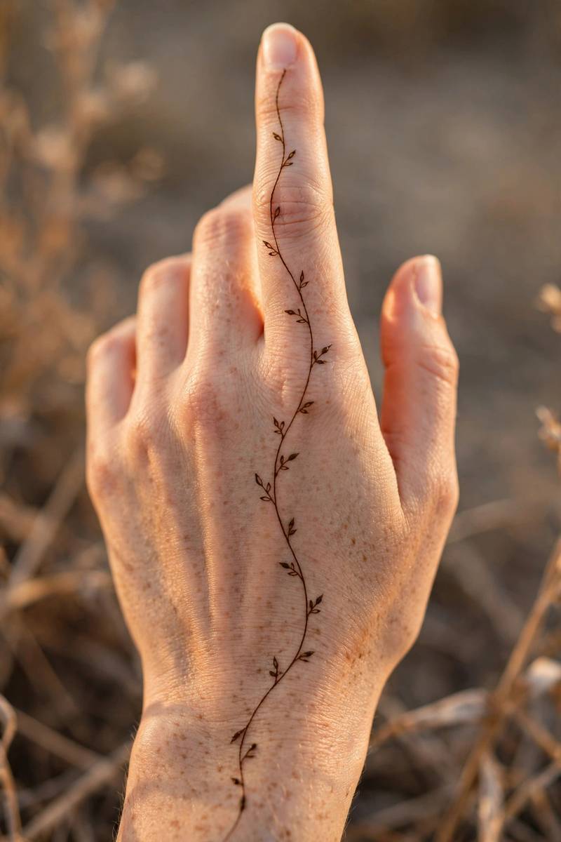 Modern arabic mehndi concentrated on fingertips with bare palm