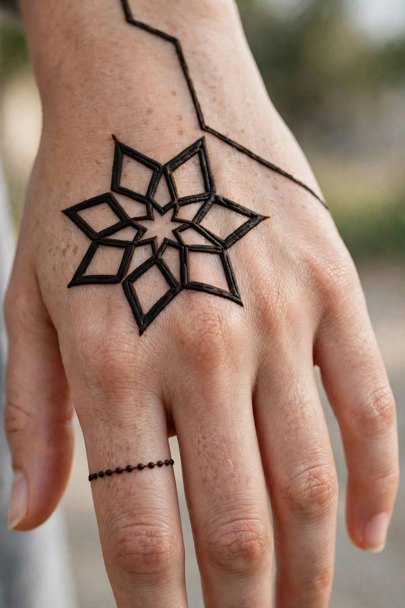 Sculptural modern arabic mehndi diagonal with bold geometric flowers