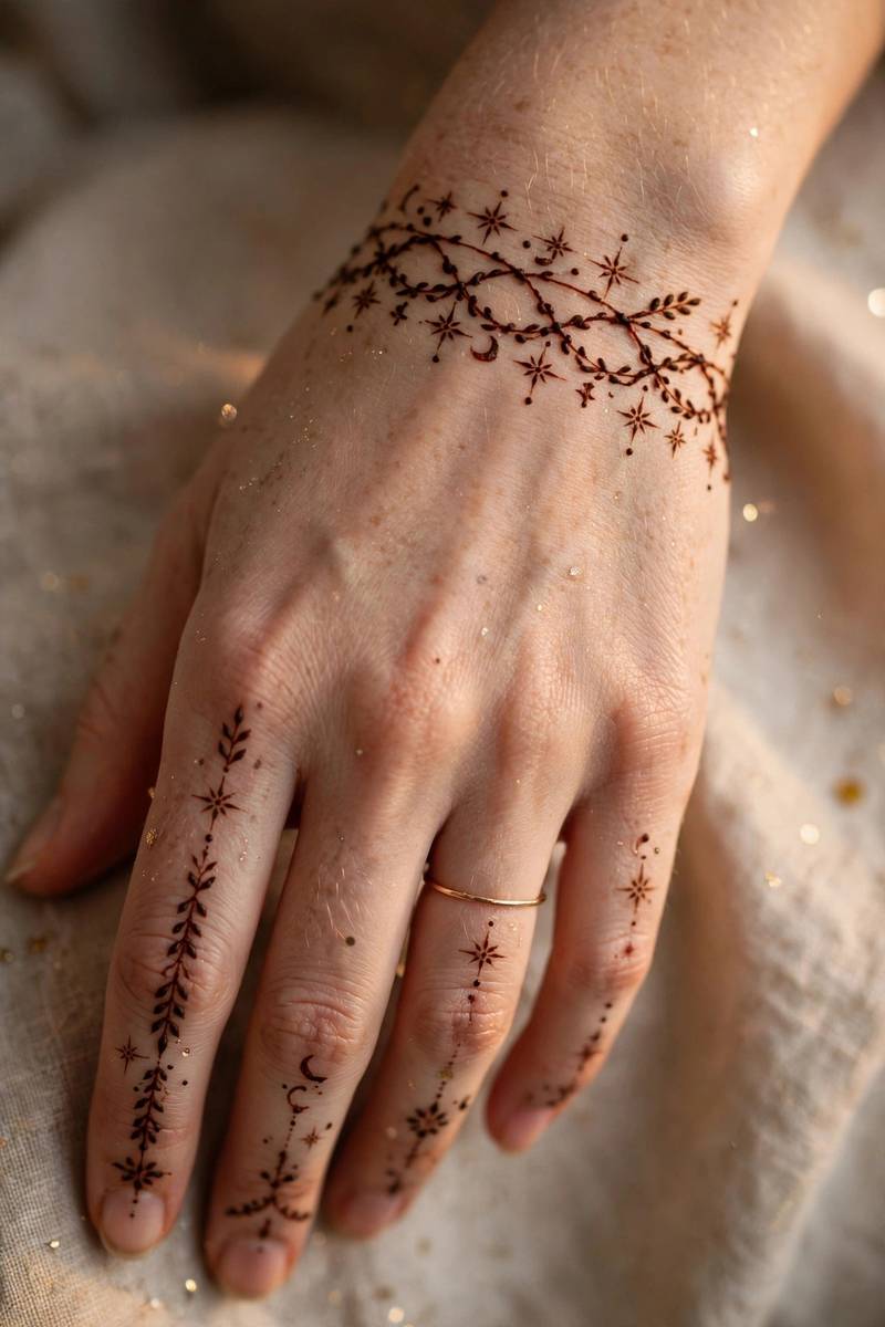 Delicate wrist and finger henna for New Year's Eve