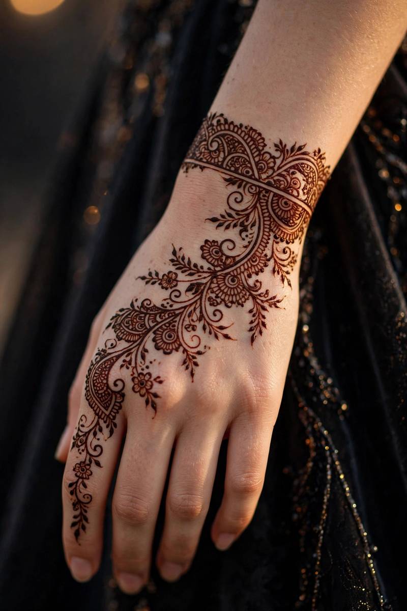 Elegant wrist and hand henna for prom night