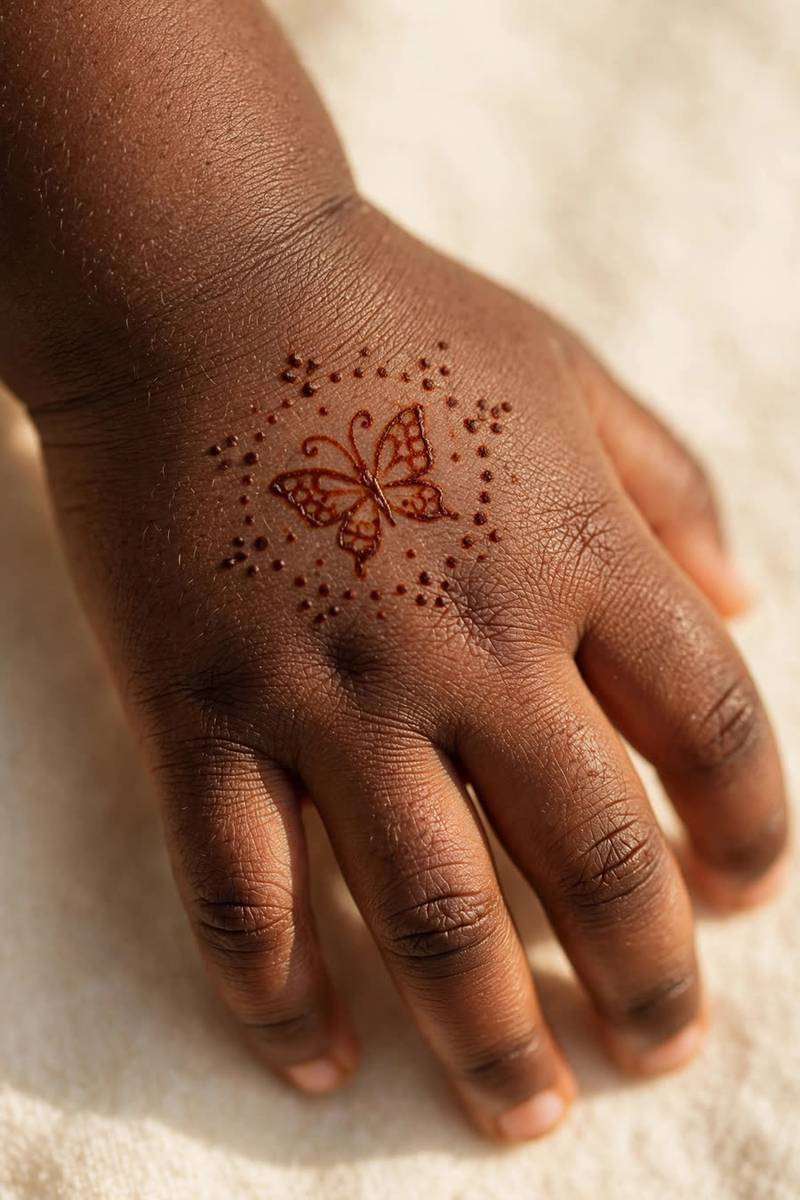 Small moon medallion on palm in simple Karva Chauth mehndi